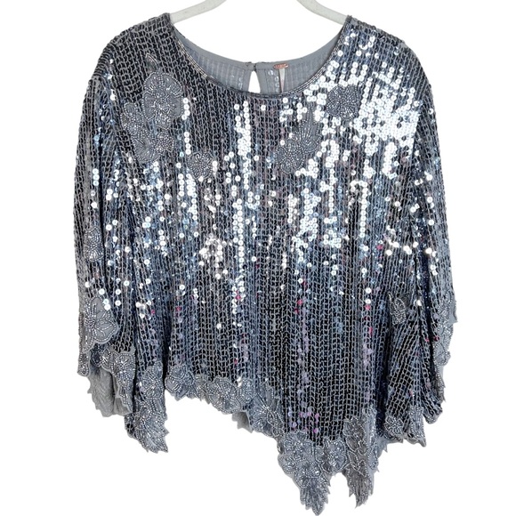 Free People Tops - NWT Free People Shine So Bright Silver Sequins Beaded Top Size L